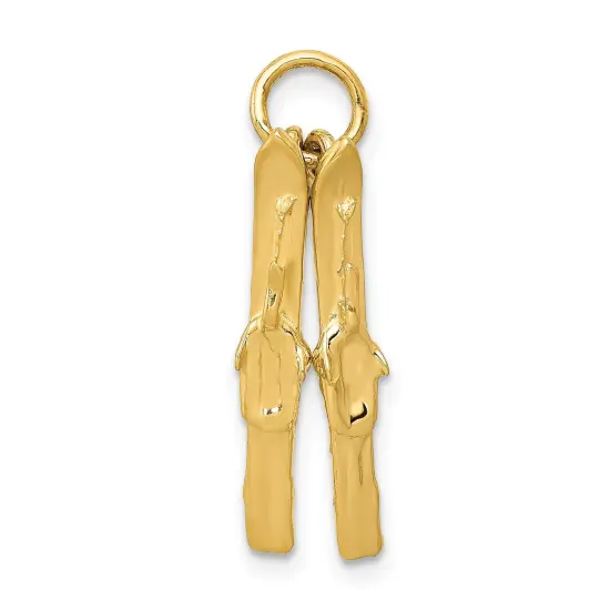 14K Yellow Gold 3D Pair of Skis Charm Skiing Jewelry {5}