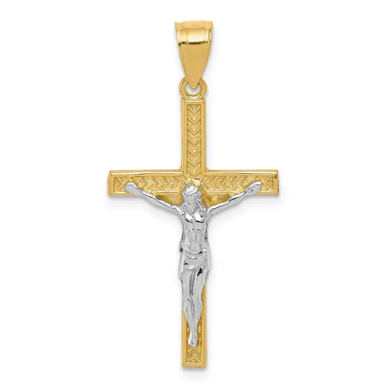 10K Gold & Rhodium Plated Crucifix Pendant Charm Jewelry 35mm x 16mm {1}