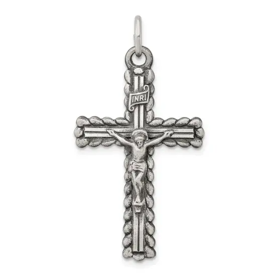 Sterling Silver INRI Crucifix Charm Jewelry Pendant 31mm x 17mm {1}