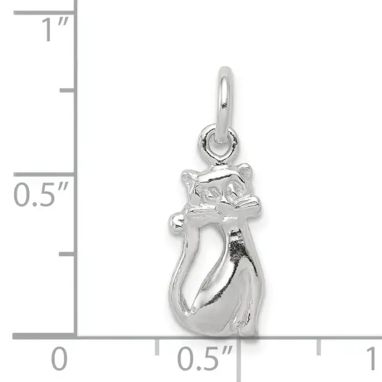 Sterling Silver Cat Charm Pendant Kitty Jewelry 17mm x 8mm {5}