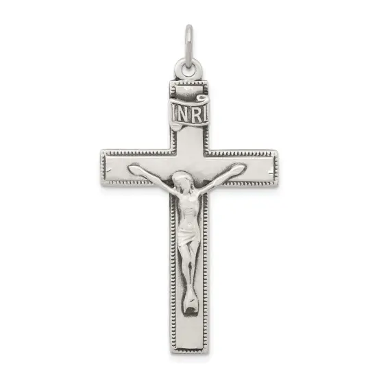 Sterling Silver INRI Crucifix Pendant Jewerly 84.1mm x 46.1mm {1}