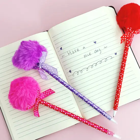 Wrapables Fluffy Ball Pom Pom Ballpoint Pens (Set of 6) {6}