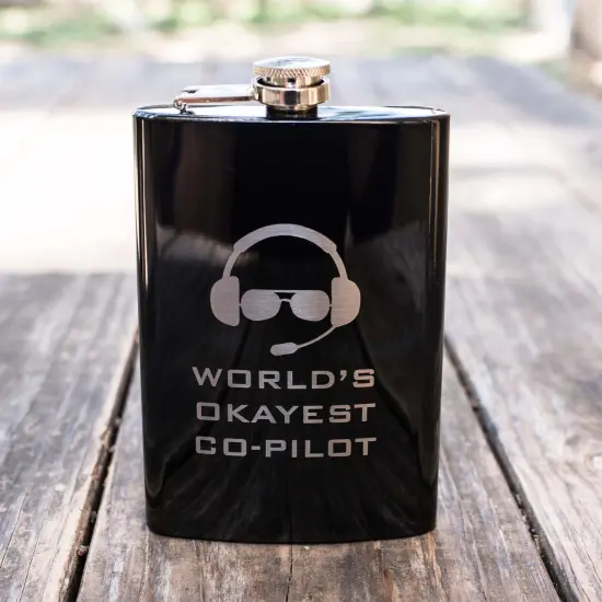 8oz BLACK World's Okayest Co-Pilot Flask {2}