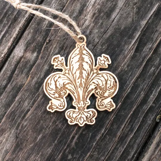 Ornament - Fleur de Lys - Raw Wood 3x3in {3}