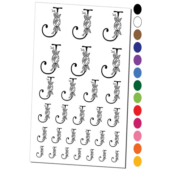 Rose Typewriter Font Capital Letter J Temporary Tattoo Water Resistant Fake Body Art Set Collection Hot Pink {1}