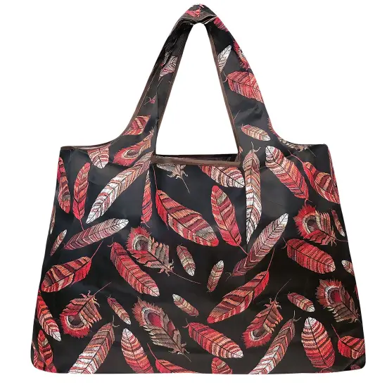 Wrapables Large Foldable Tote Nylon Reusable Grocery Bag Feathers {2}