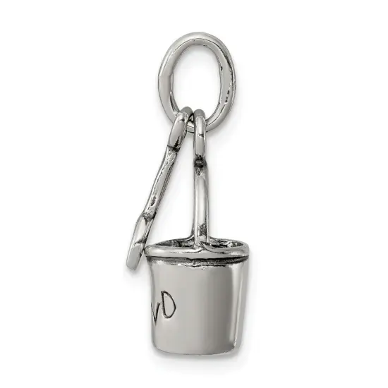 Sterling Silver Antiqued Sand Bucket & Shovel Charm Jewerly 14mm x 7mm {4}