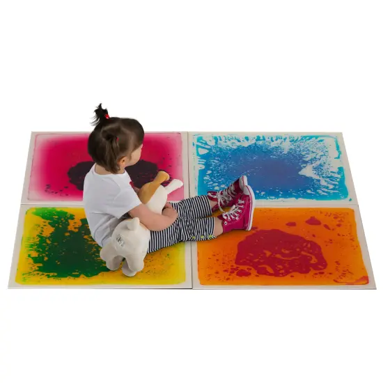 Sensory Liquid Gel Floor Square Tiles, 19.5 x 19.5 Inch Red Orange White Green Pink Purple Yellow Blue Kids Floor Mat, 4 Pack R/o, g/y, p/p, b/w {4}