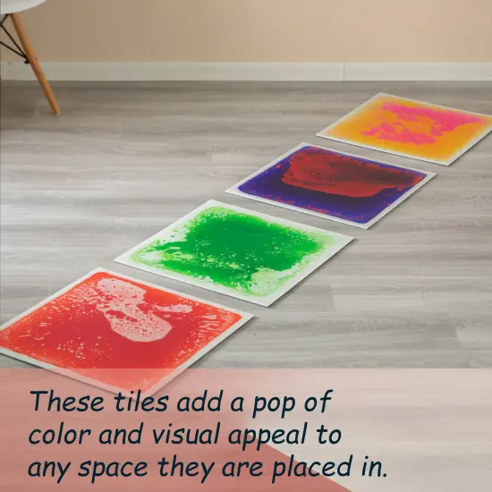 Sensory Liquid Gel Floor Square Tiles, 19.5 x 19.5 Inch Red Orange White Green Pink Purple Yellow Blue Kids Floor Mat, 4 Pack R/w, g/w, p/y, b/r {6}