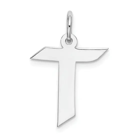 Sterling Silver Medium Artisian Block Initial T Charm Jewerly 21mm x 13mm {1}