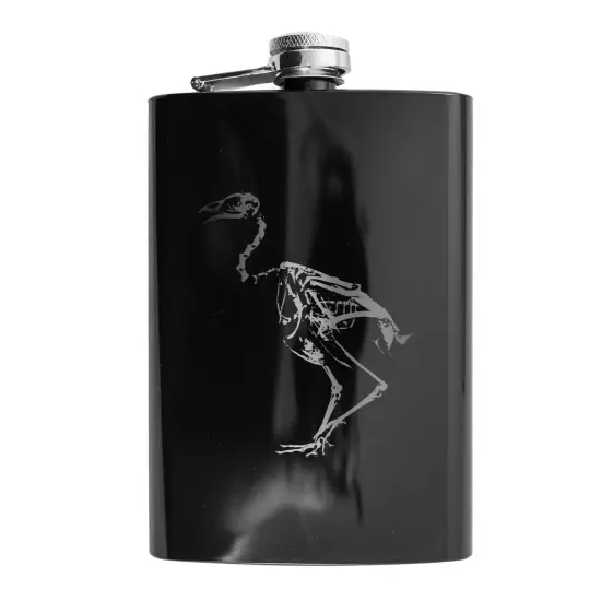 8oz BLACK Bird Skeleton Flask {1}