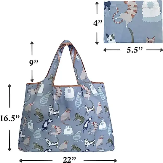 Wrapables Large Foldable Tote Nylon Reusable Grocery Bags, 3 Pack Owls & Cats {6}