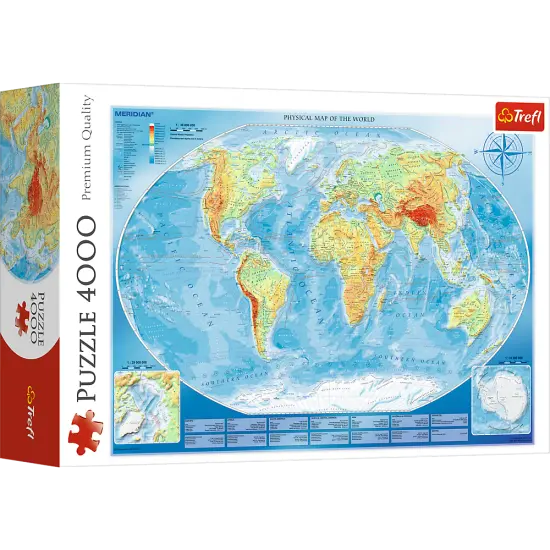 4000 Piece Jigsaw Puzzles, Large Physical Map of the World, Geography, Adult Puzzles, Trefl 45007 {1}