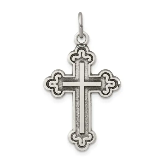 Sterling Silver Budded Cross Charm Jewerly 30mm x 19mm {1}