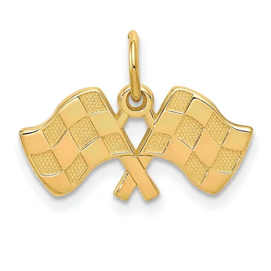 14K Yellow Gold Racing Flags Charm Pendant Jewelry 15mm x 19mm {1}