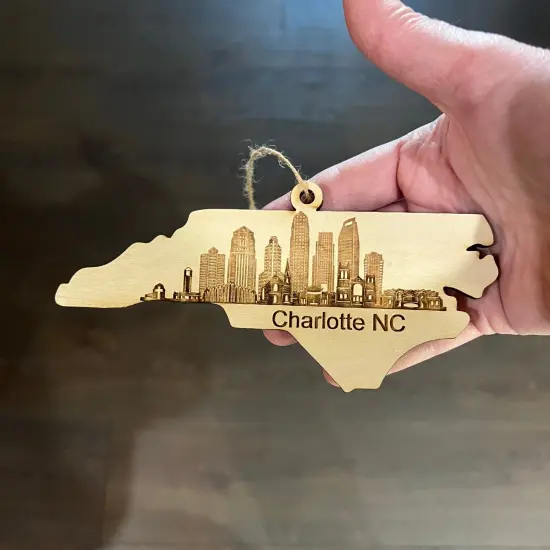 Ornament - Charlotte NC Skyline - Raw Wood Ornament {2}