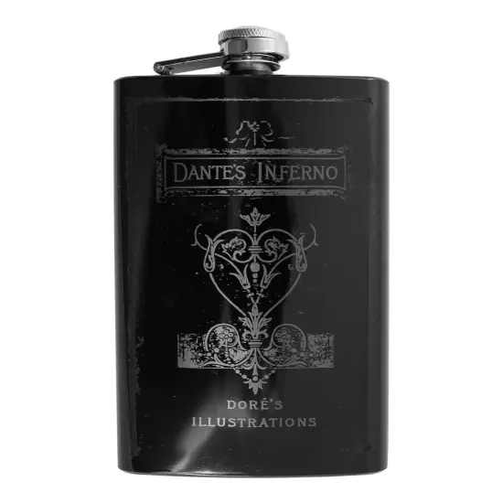 8oz BLACK Dantes Inferno Flask Laser Engraved {1}