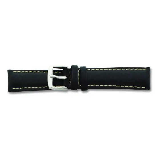 de Beer Black Sport Leather Watch Band 20mm Long Silver Color {2}