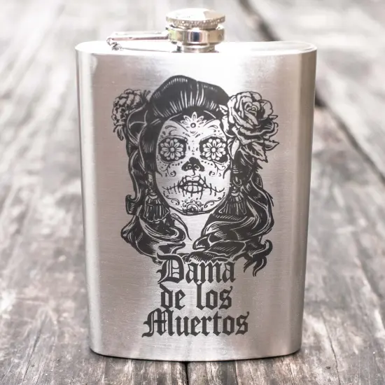 8oz Dama De Los Muertos Stainless Steel Flask {2}
