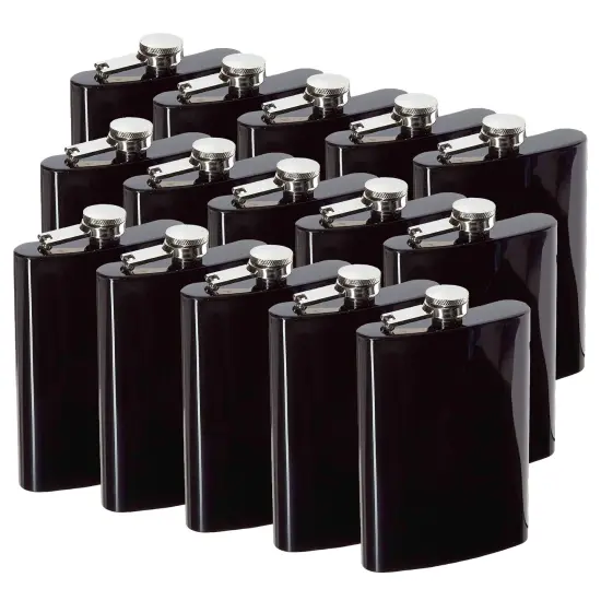 8oz Black Hip Flask (QTY 15) (Stainless steel) Groomsman wedding gift {1}