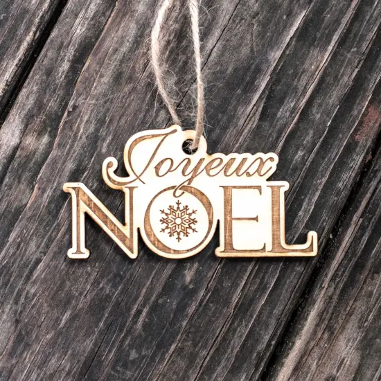 Ornament - Joyeux Noel - Raw Wood 4x2in {6}