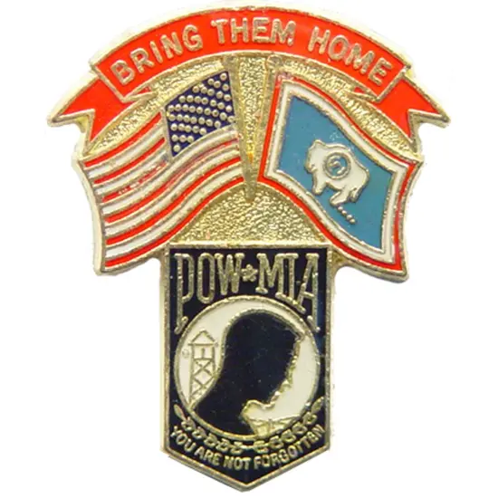 American POW & Wyoming Flags Pin 1 1/4" {1}