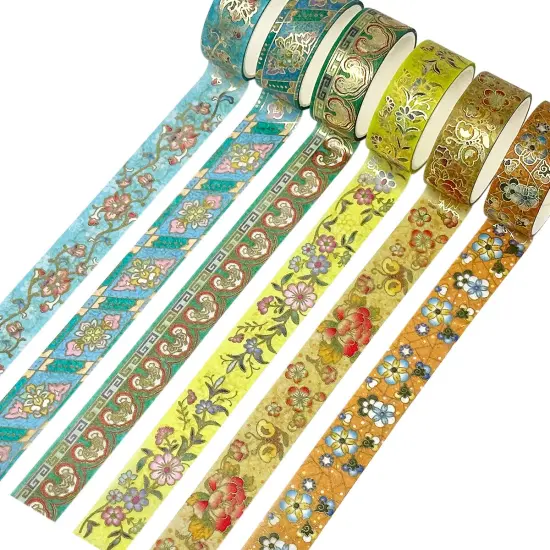 Wrapables Elegant Gold Foil Washi Tape Box Set for Arts & Crafts, Scrapbooking, Stationery, Diary (12 Rolls) Gold Floral {8}