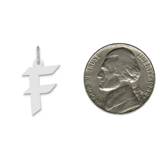 Sterling Silver Medium Artisian Block Initial F Charm Jewerly 21mm x 13mm {2}