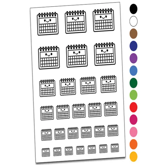 Kawaii Calendar Teacher School Temporary Tattoo Water Resistant Fake Body Art Set Collection Black {1}