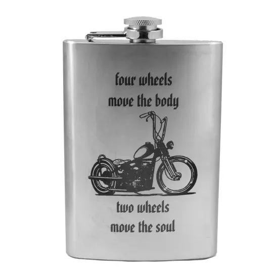 8oz Two Wheels Move the Soul Stainless Steel Flask {1}