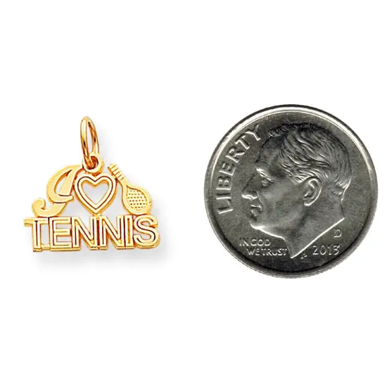 10K Gold I Love Tennis Charm Heart Racquet Sports New 18 X 17mm Jewerly {2}
