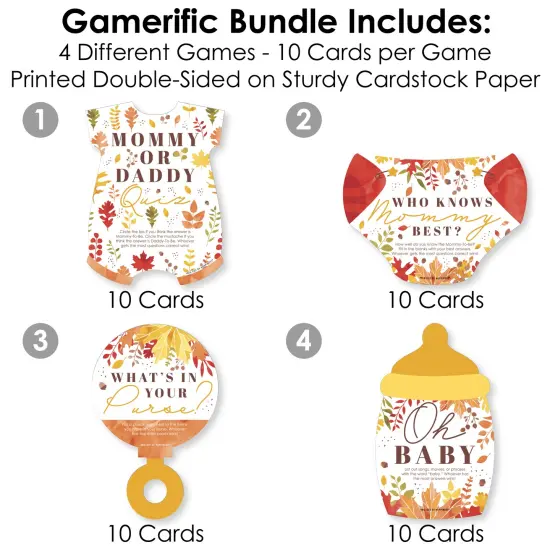 Big Dot of Happiness Fall Foliage Baby - 4 Autumn Leaves Baby Shower Games - 10 Cards Each - Gamerific Bundle {4}