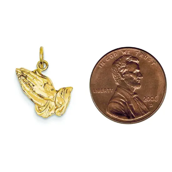 14K Yellow Gold Praying Hands Charm Pendant Jewelry 18mm x 13mm {2}