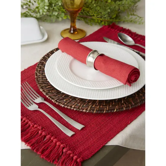 FRINGE VARIGATED PLACEMAT & NAPKIN RED Set of 8 {3}