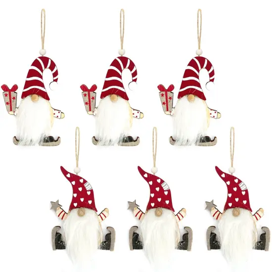 Wrapables Wooden Gnomes Hanging Christmas Tree Ornaments, 6pcs Fluffy Beard {1}
