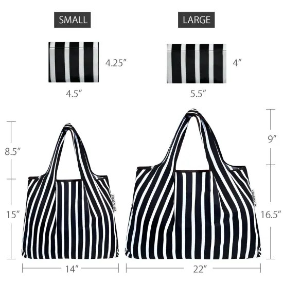 Wrapables Large & Small Foldable Tote Nylon Reusable Grocery Bags, Set of 2 Stripes {2}