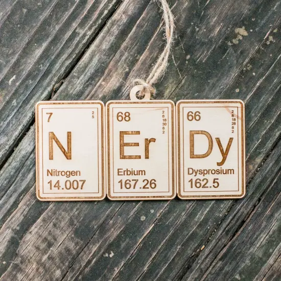 Ornament - Periodic Table Nerdy - Raw Wood 3x5in {3}