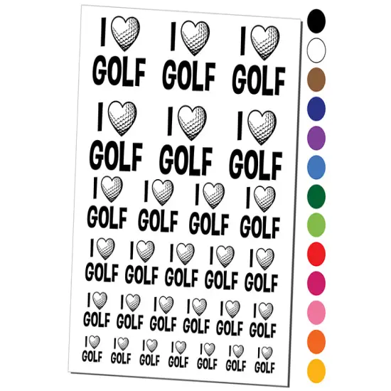 I Love Golf Heart Shaped Ball Sports Temporary Tattoo Water Resistant Fake Body Art Set Collection Black {1}
