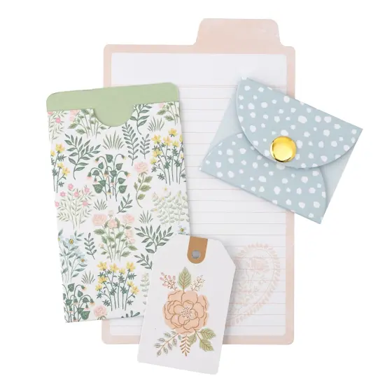 Gingham Garden Stationery Pack 20/Pkg-W/Gold Foil {3}