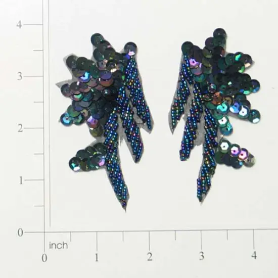 Floral Swag Sequin Applique/Patch Pack of 2 Black AB {1}