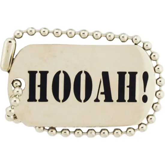 Eagle Emblems Pin-Army, Hooah! "Dog Tag" (1-1/4") {1}