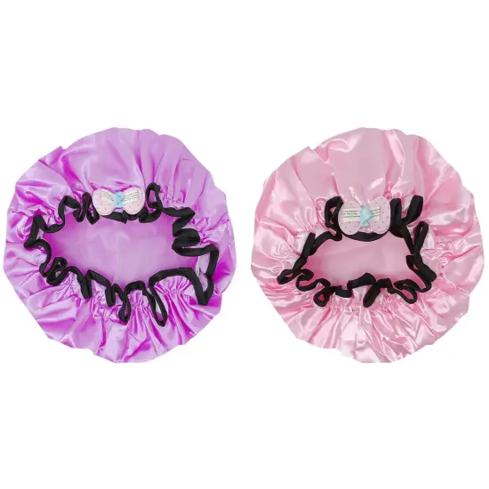 Wrapables Fun and Novelty Double Layer Waterproof Shower Caps for Kids (Set of 2) Precious Bow {2}