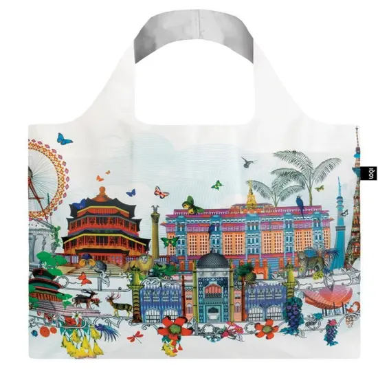 LOQI Artist Kristjana S Williams Interiors Reusable Shopping Bag, O/S, World Skyline {4}