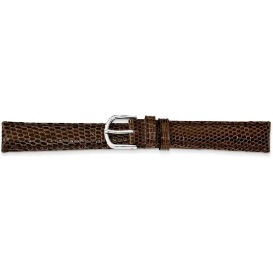 de Beer Brown Genuine Lizard Leather Watch Band 14mm Silver Color {1}
