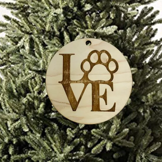 Love Paw Print Ornament - Raw Wood {2}