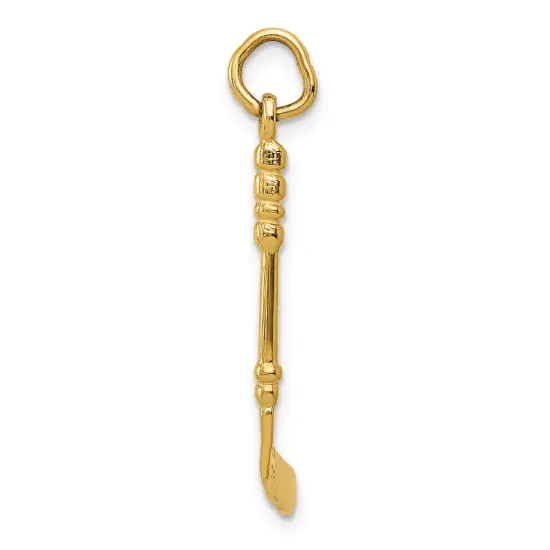 14K Yellow Gold 3D Hockey Stick & Enamel Puck Charm Jewerly 29mm x 9mm {3}