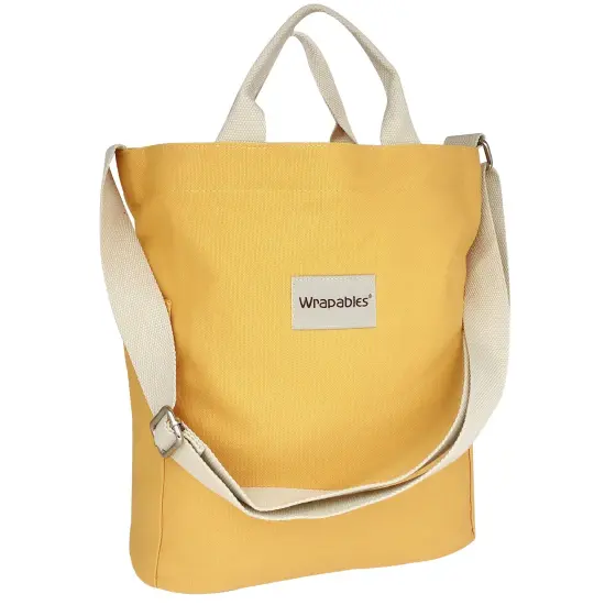 Wrapables Canvas Tote Bag for Women, Casual Cross Body Shoulder Handbag Yellow {1}