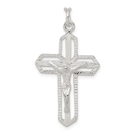 Sterling Silver Crucifix Charm Religious Jewelry 37mm x 21mm {1}