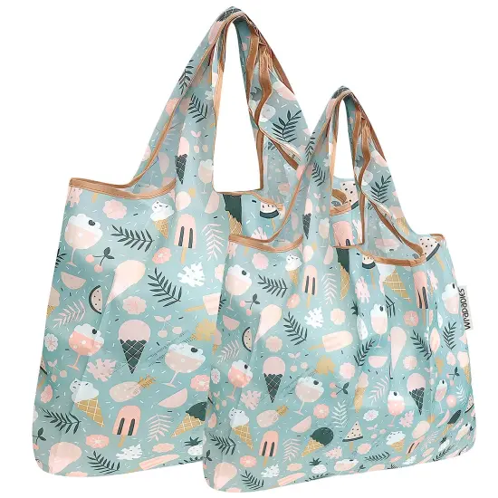 Wrapables Large & Small Foldable Tote Nylon Reusable Grocery Bags, Set of 2 Sunset Roses {6}