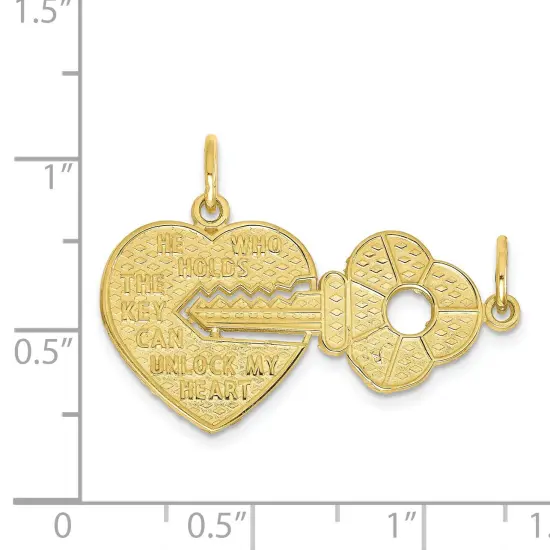 10K Yellow Gold Key To My Heart Breakable Charm Jewelry 22mm x 31mm {3}